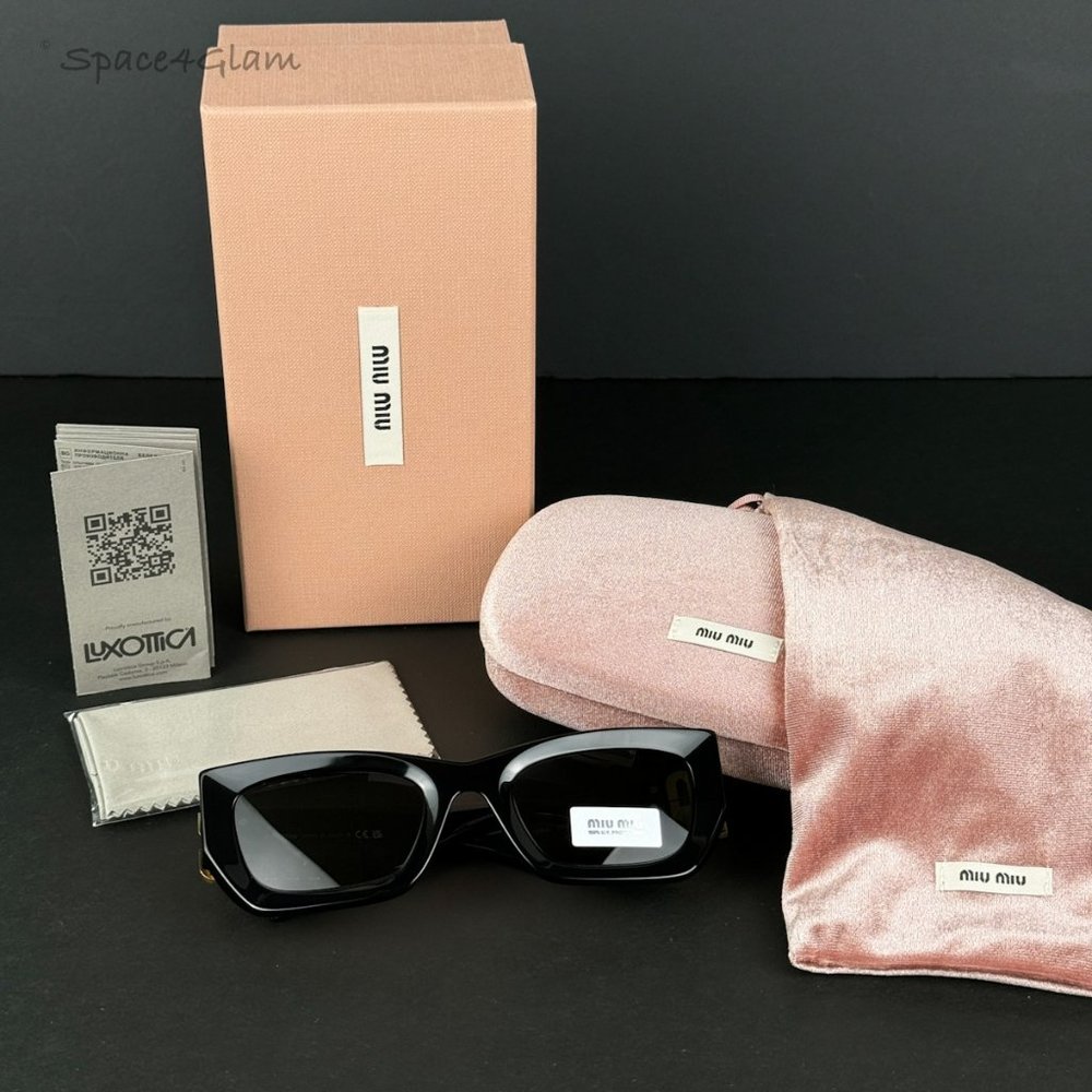 Miu Miu Women Sunglasses Black Grey Rectangle MU09WS GLIMPSE 1AB5S0 BRAND NEW - Picture 10 of 13